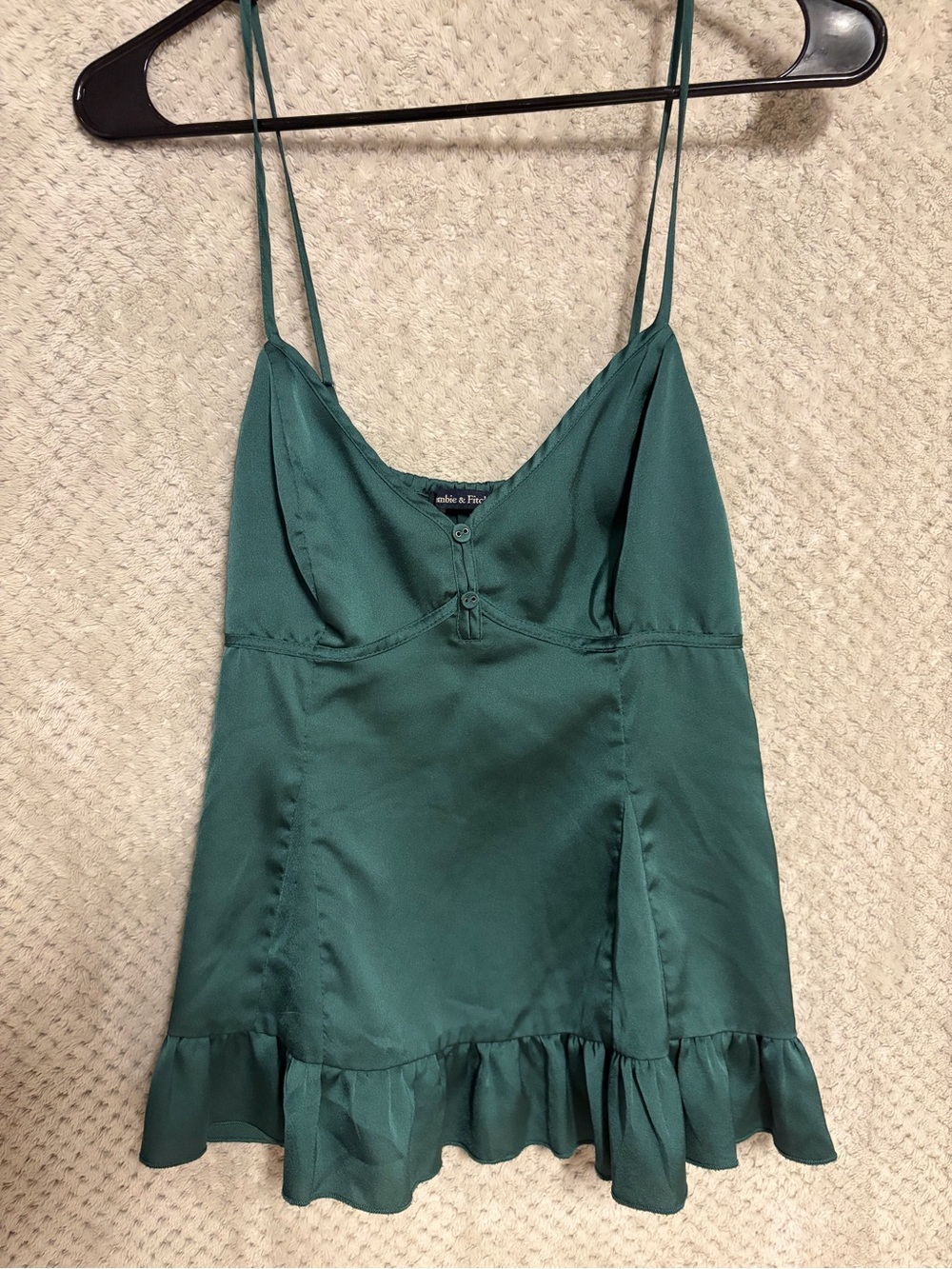 Abercrombie & Fitch Emerald Green Satin Ruffle Cami